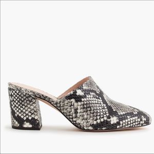 J Crew High block-heel mules in faux snakeskin